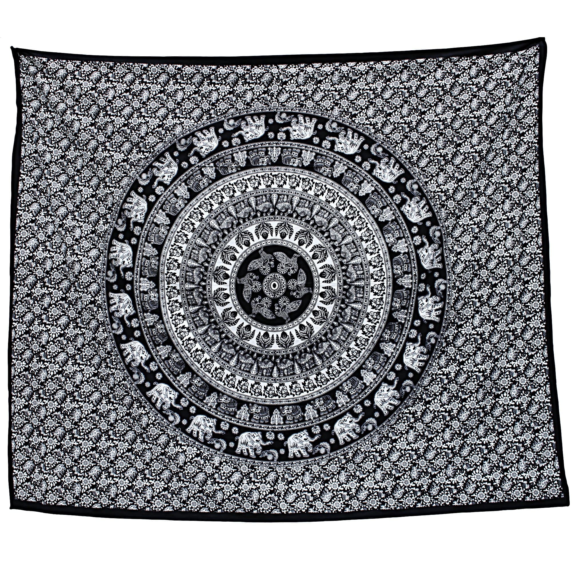 Tapestry Wall Hanging Elephant Black And White Camel Peacock Throw Indian Mandala