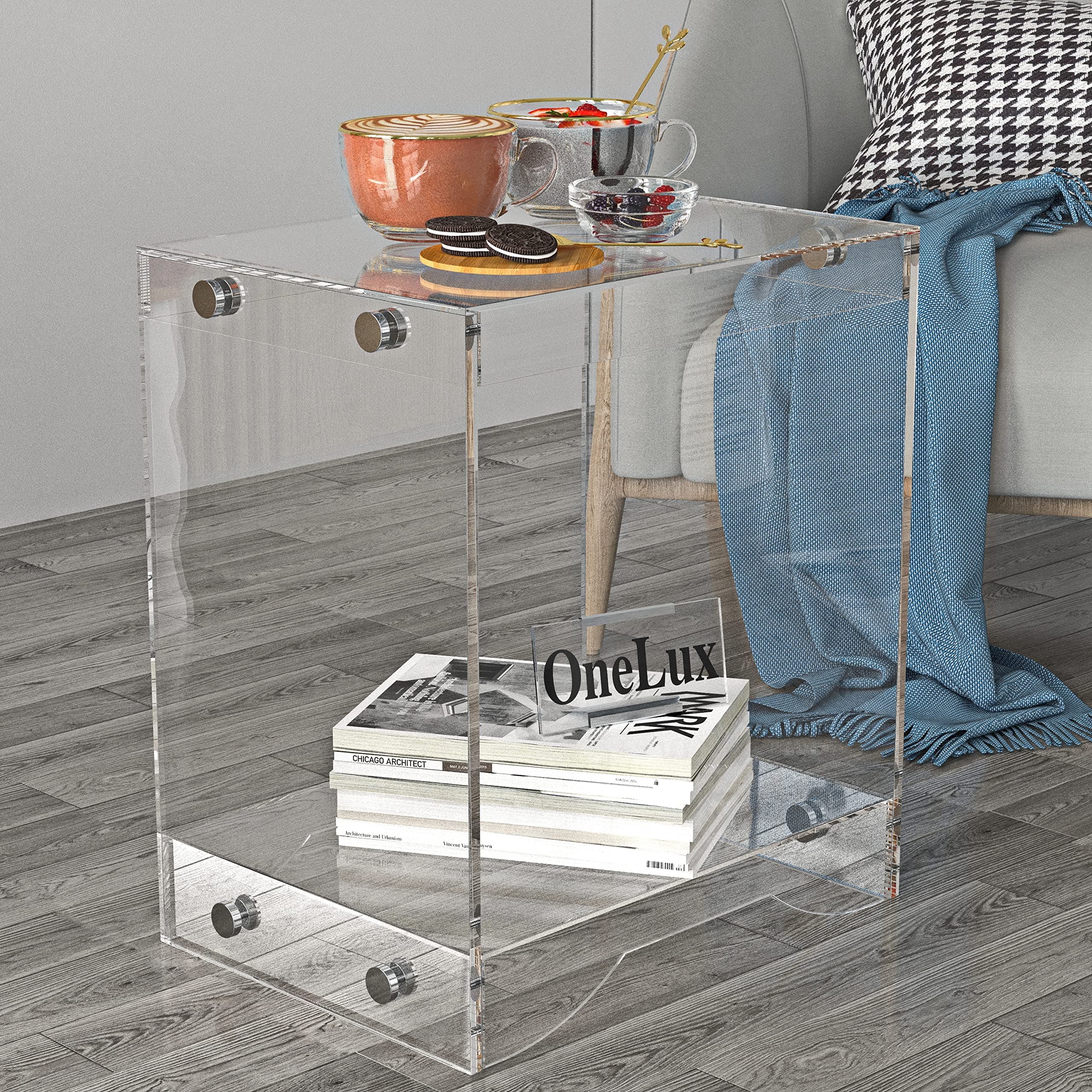 (Flat Packed) Modern Design Clear Acrylic Home Decor Display Nightstand/Decorative End Table/Bedside Tables (Clear) 42w*32d*50h cm