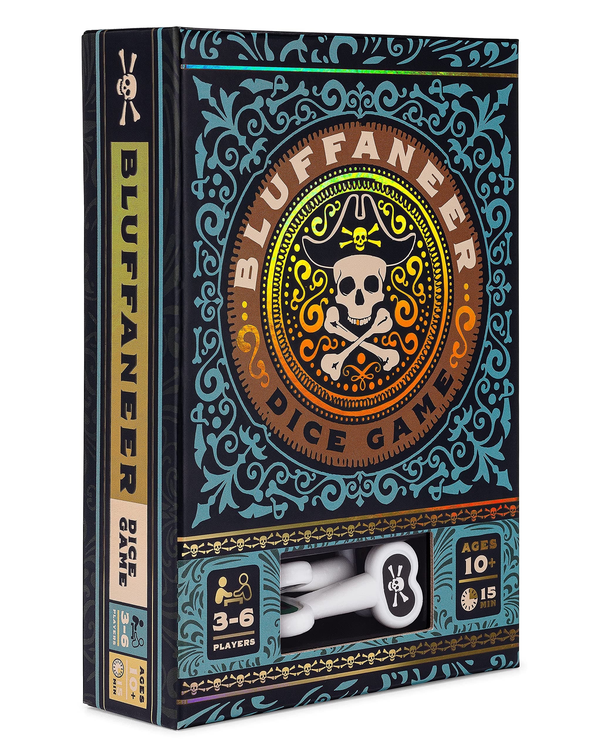 Big G Creative: Bluffaneer Dice Game, Family Party Game, Includes Two Bone-Shaped Dice, 3 to 6 Players, 15 Minute Play Time, for Ages 10 and up