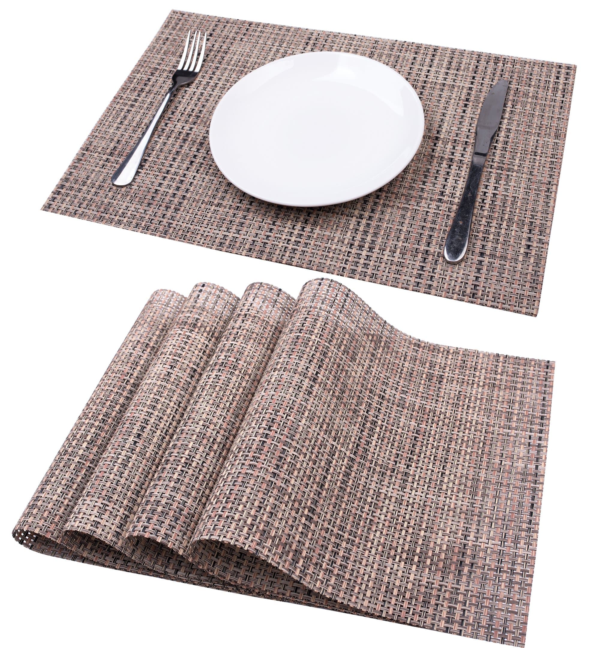 Placemats, Washable Heat Resistant Placemats for Table or Kitchen, Woven Vinyl Table Mats with Thermal Bonded Edges, Set of 4