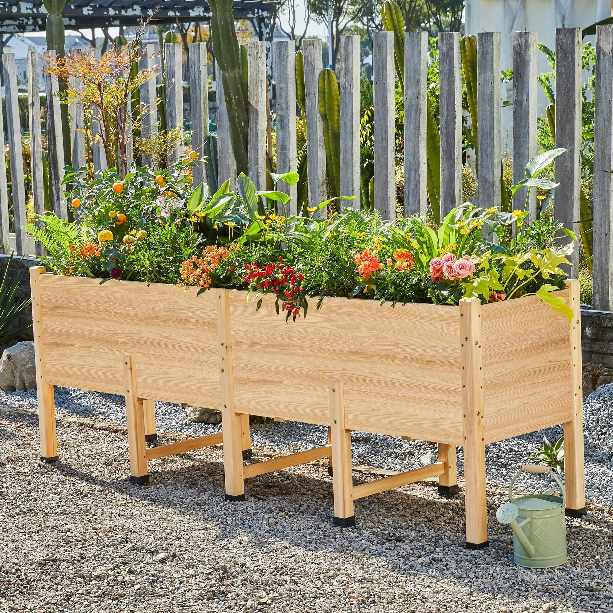 AMERLIFE 7x2 Ft Raised Garden Bed, 16 Inch Depth Featuring Legs, Drainage Holes, Ideal for Deep Rooted Vegetables, Flowers, Herbs, Elevated Wood Planter Box for Balcony, Patio, Backyard, Easy Assembly
