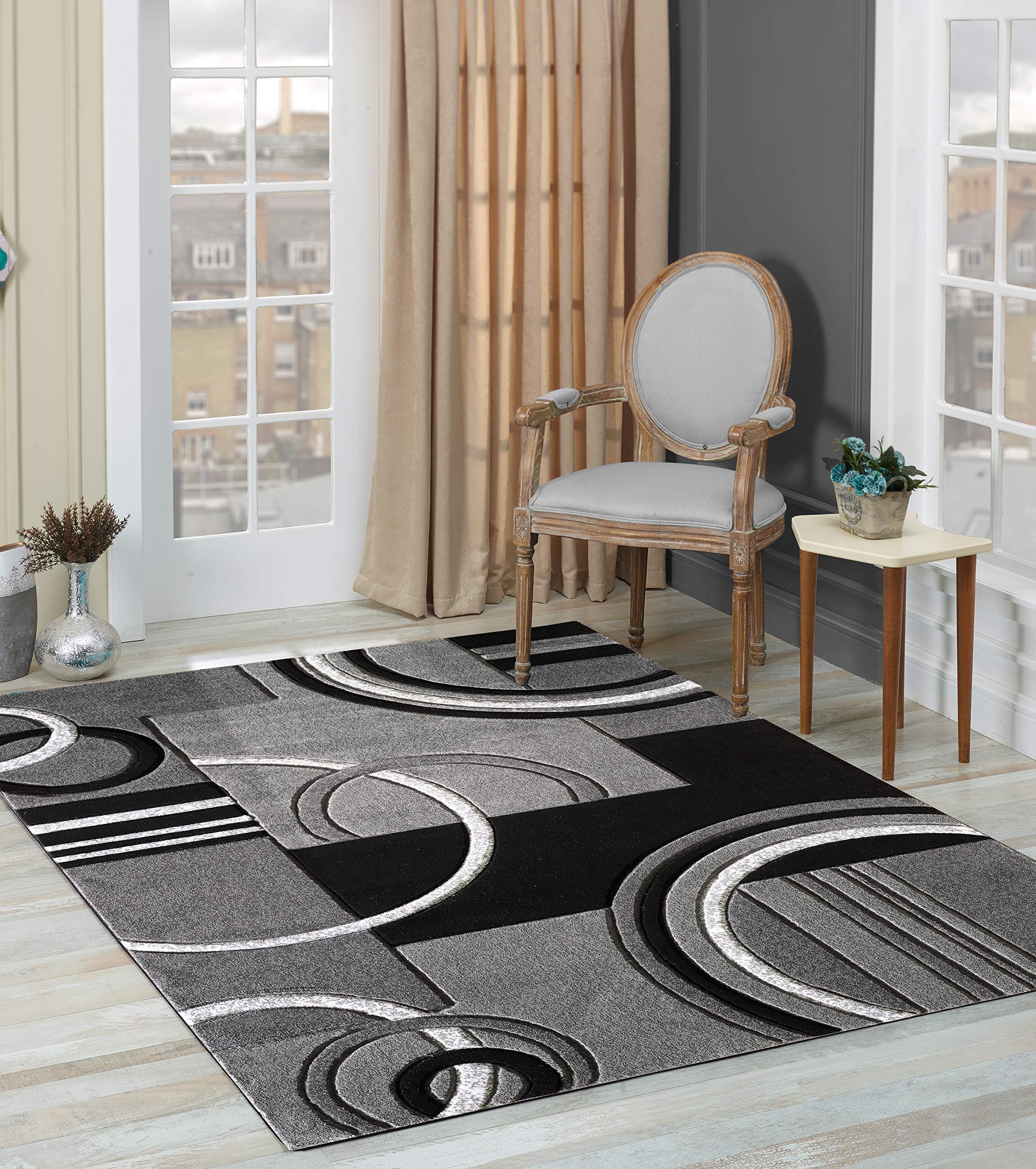 GLORY RUGS Area Rug Modern 5x7 Grey Soft Hand Carved Contemporary Floor Carpet with Premium Fluffy Texture for Indoor Living Dining Room and Bedroom Area