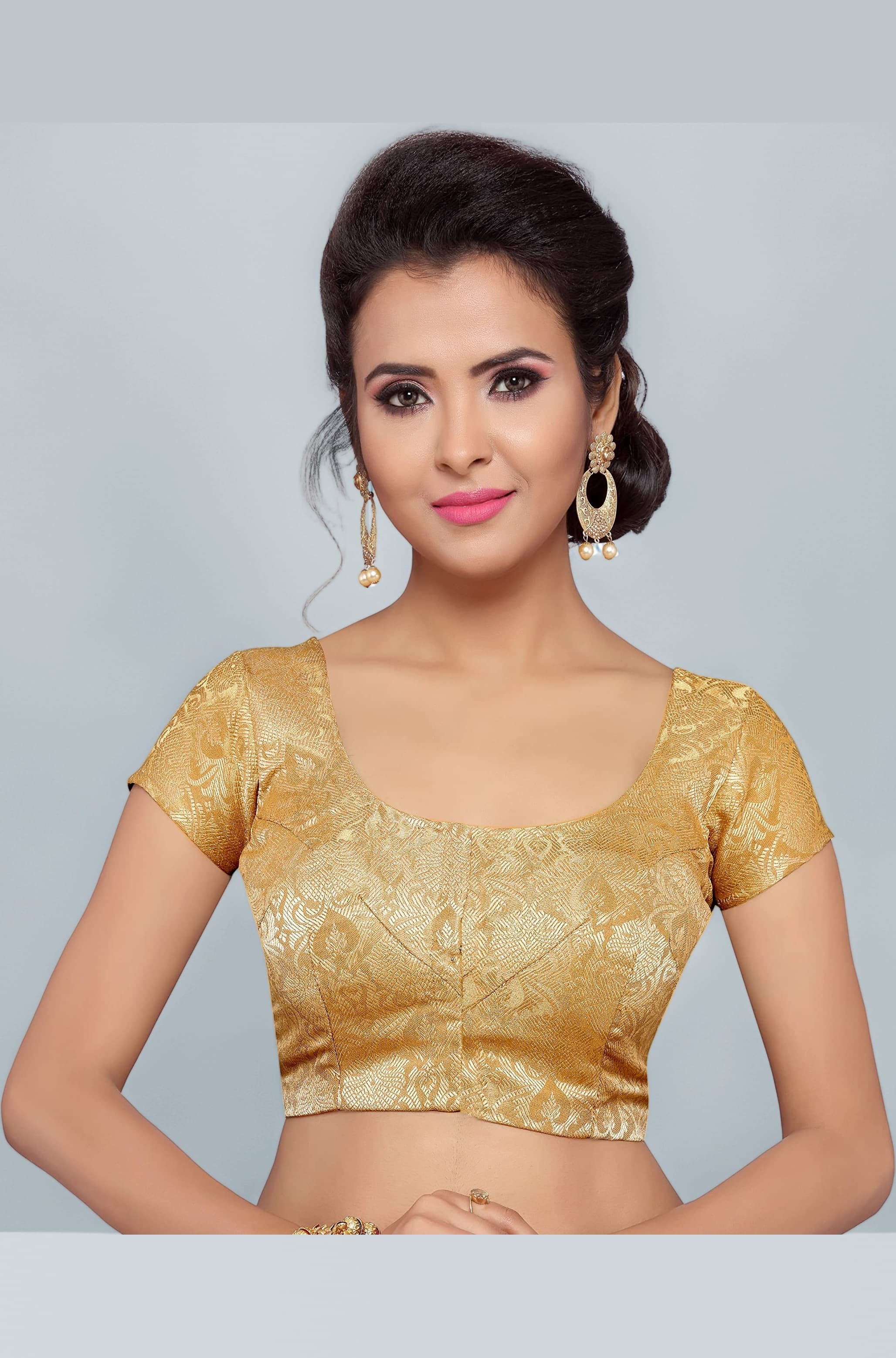 Studio Shringaar Women's Silk Short Sleeve Brocade Readymade Saree Blouse